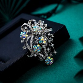 EVER FAITH Women's Brooch Rhinestone Crystal Flower Corsage Ribbon Bouquet Pin for Clothing Wedding Bridal, Crystal