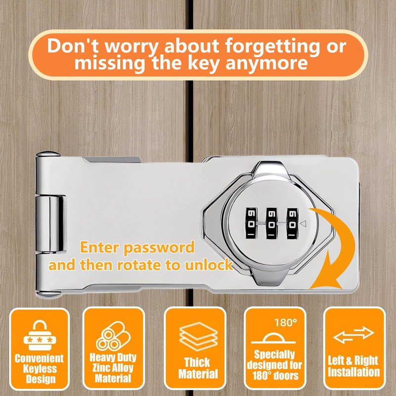 Bifold Door Lock - Closet Lock 3-Digit Anti-Pry Keyless Cabinet