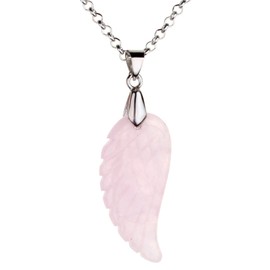 JSDDE Gemstone Charm Pendant, Reiki Healing Stone, Carved Wings, Angel Wings Pendant Necklace, Lucky Charm Pendant, Stainless Steel