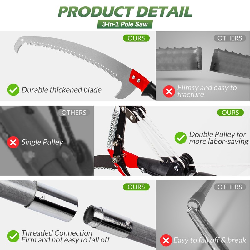 Walensee Pole Saws for Tree Trimming,7.2-27FT Extendable Tree Pruner,Manual Branch