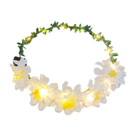 Harilla Blumenkranz-Stirnband, Blumen-Stirnband mit funkelndem Licht, dekorative Blumenkrone, Kopfbedeckung, Blumenkrone für die Verkleidungsparty, Weiß