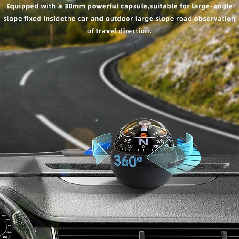 KanPas Dashboard Compass Ball with Double Dials for Cars Boats