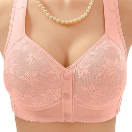 Daisy Lace Bras for Women Front Closure No Underwire Comfort Senior Wireless Snap Closing Bra Pink 40D