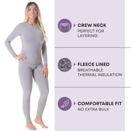 Rocky Thermal Underwear for Women (Long Johns Thermals Set) Shirt & Pants, Base Layer with Leggings/Bottoms Ski/Extreme Cold, Standard Weight (Heather Grey - Large)