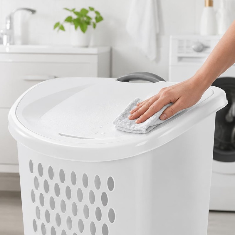 Wheeled Laundry Hamper with Handle, 2 Bushel Plastic Rolling Clothes