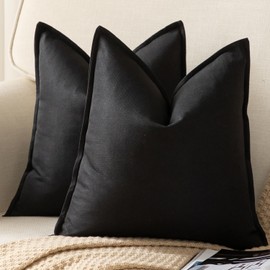 YAERTUN Pack of 2 Decorative Linen Soild Cushion Covers Farmhouse Neutral Throw Pillow Cases for Chair Couch Sofa Bedroom Living Room Home Decor 20 x 20 Inch 50x50 cm Black