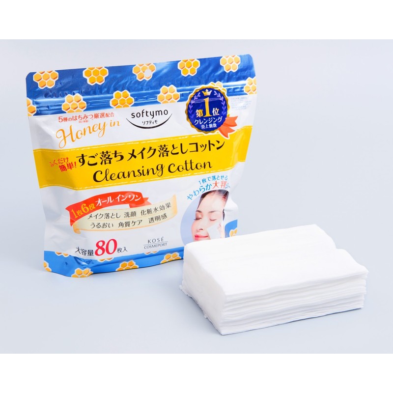 Kose Softymo Cleansing Cotton, Honey Mild, 80 Sheets