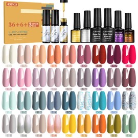 LEVIPE 45Pcs Semi-Permanent Nail Polish, with Base Coat and Glossy and 3 Gel Liners, 8ml Manicure Nail Polish Kit