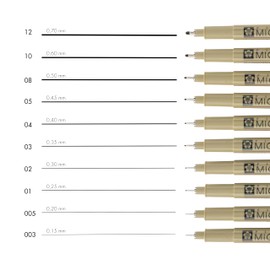 SAKURA Pigma Micron Fineliner Set (Pack of 10) | Waterproof Permanent Black Ink - Assorted Sizes Pens for Writing, Drawing and Diary