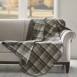 Woolrich Tasha Luxury Quilted Throw Taupe 50x70 Plaid Premium Soft Cozy 100% Cotton For Bed, Couch or Sofa