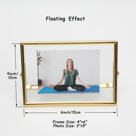 AhaGo Gold Floating Frame (4"×6", Horizontal), For Picture 3x5, 2x3, 1x2, Tabletop Shelf Photo Frame, Home or Office Decor, Classy For Holiday, Birthday or Wedding