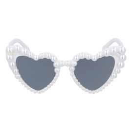 Shengxi Heart Pearl Sunglasses Vintage Heart Shaped Sunglasses Women's Sunglasses Wedding UV400 Sun Protection Sunglasses Heart Fashion Glasses White for Wedding Party Masquerade Travel Photo Shoot,