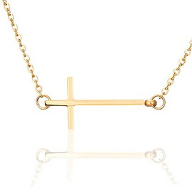 MiniJewelry Minimalist Cute Sideways Cross Necklace for Daughters Sisters Mom Granddaughter Birthday Family Jesus Love Gold Stainless Steel