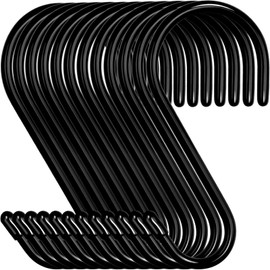 12 Pack 4-1/2 Inch S Hooks for Hanging, Large Vinyl Coated Closet S Hooks Non Slip Heavy Duty S Hooks, Steel Metal Black Rubber Coated S Hook for Hanging Jeans Plants Clothes Pot Pan Cups Towels