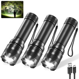 3Pack Rechargeable Flashlights, Tactical Flashlights High Lumens, Super Bright Flashlight, Mini Small Flashlights Powerful, LED Linterna Recargable, Pocket Handheld LED Flash Light for Home Emergency