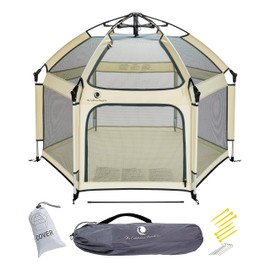 POP 'N GO PLAYPEN - Indoor & Outdoor Baby Playpen for Babies and Toddlers - Baby Beach Tent, Foldable, Portable W/Canopy, Travel Bag, & Mosquito Net - Pop Up Pack and Play Tent (Warm Ivory)