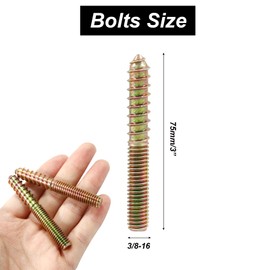 Biaungdo 3/8-16 x 3 Inch Hanger Bolts, 12 Pcs Self-Tapping Screw Hanger Bolts Double Headed Bolts Wood Dowel Screw Bolts Furniture Accessories for Wood Joint