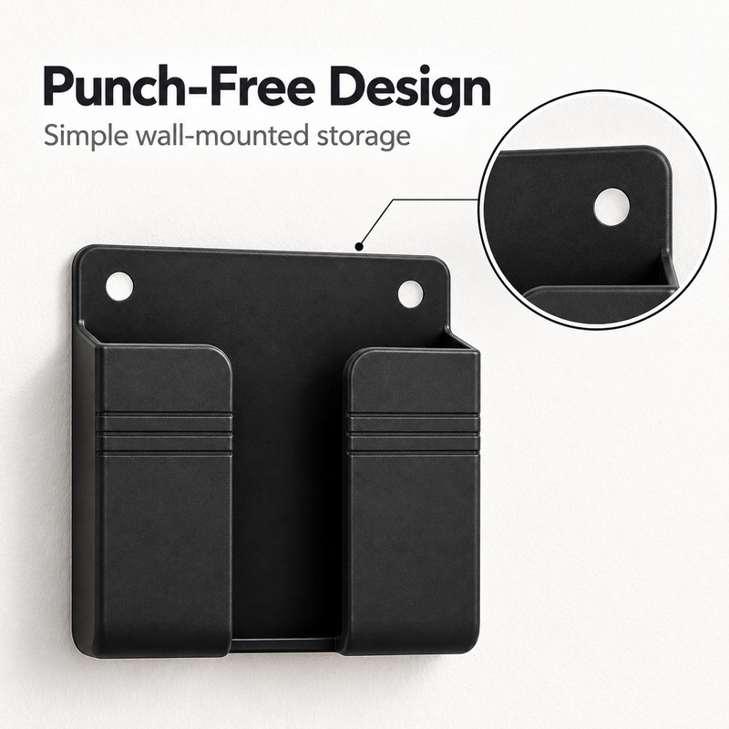 Wall-Mounted Storage Box for Remote & Phone – Punch-Free Black