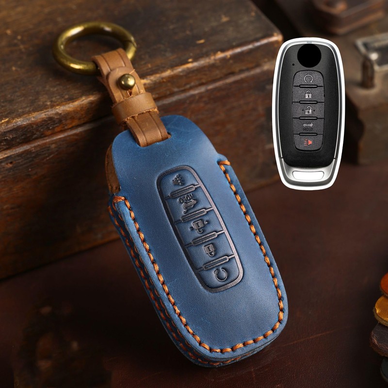 TECART Premium Leather 5-Button Key Fob Cover Case Fit for