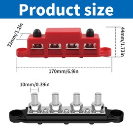 12V-48V DC Ampere Distribution Block Bus Terminal, M10 Stud Terminal with Cover for Cars Motorhomes Ships Yachts and RV (Paired, Red and Black)