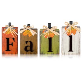Yuntau 4 Pcs Fall Decorations for Home Fall Table Decor Farmhouse Fall Table Block Sign Centerpieces Wooden Fall Decor Thanksgiving Harvest Decoration(Fall)