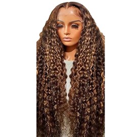 Salharer Real Hair Wig for Women Wigs Deep Wave Human Hair Wig 13 x 6 Lace Front Wig 100% Brazilian Wigs Real Hair with Baby Hair Any Part Highlight Brown Colour 24 Inches