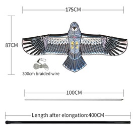 eyijklzo Hawk Kite Bird Scarer with 4M Adjustable Pole - Wind-Driven Motion for Farm, Chicken Coop, Orchard Protection - Hawk Deterrent for Chickens, Crops, Vineyards (Blue)