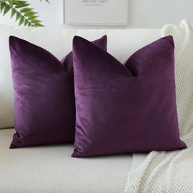 OTOSTAR Velvet Soft Decorative Throw Pillow Covers 24 x 24 Inch Solid Square Cushion Case Home Decor Pillow Covers for Couch Sofa Living Room Bedroom Decorative Pillowcases Set of 2 (Eggplant Purple)