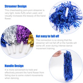 8 Pieces Cheerleader Pompoms Hand Flowers, Metallic Foil Cheerleader Pom Poms Dance Cheer Poms with Handle for Sports Matches Stage Performance Holiday Celebration