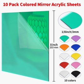 Gdhwxcl Mirror Acrylic Sheets 1/8 ” Thick - 10 Pack 8 X 8 inch Muliticolored Plexiglass Panels Blanks for Laser Cutting and Engraving for DIY Crafts Projects
