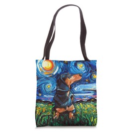 Black and Tan Dachshund Doxie Starry Night Dog Art by Aja Tote Bag