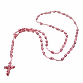 Rosa Rosario Con Nudos Hecho A Mano Knotted Rosary 100% Nylon Thread Pink