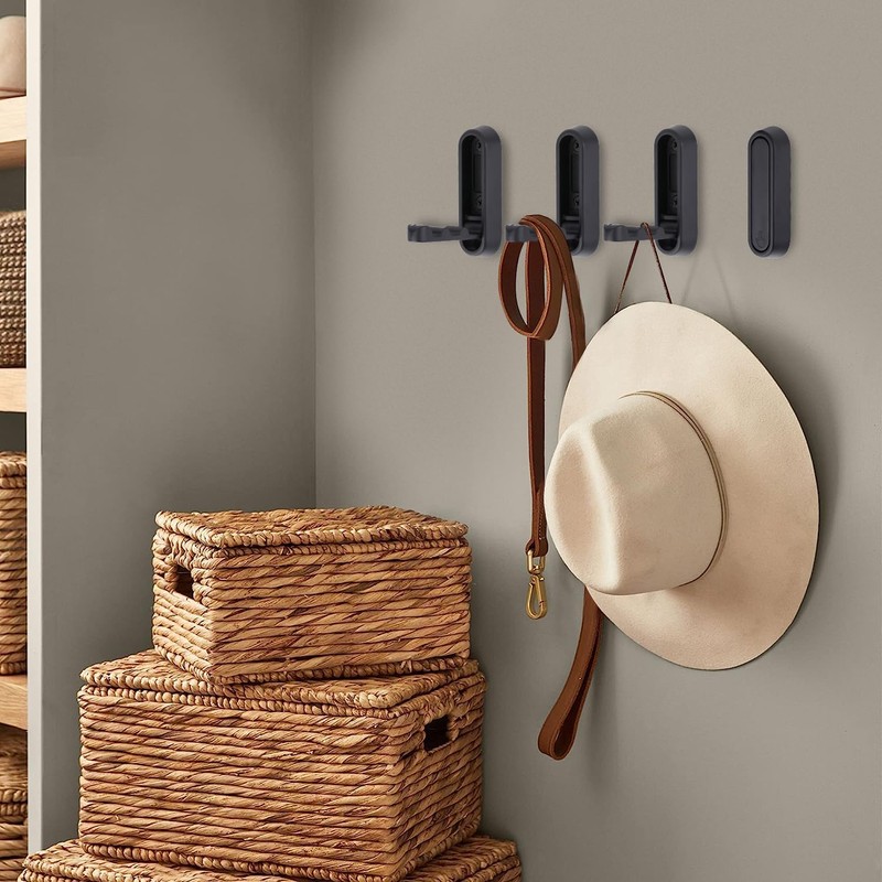 SYZOW Folding Coat Hooks, 4PCS Black Wall Hooks for Hanging