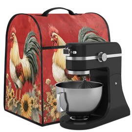vintage rooster flower Kitchen Aid Mixer Cover With Zipper Pocket Dust Cover Compatible With 6-8 Quart Stand Mixer Washable Blender Covers for Kitchen Appliance Decor Organizer Bag