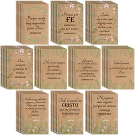 Ctosree 50 Pcs VBS Spanish Bible Verse Inspirational Notebook Spanish Christian Notepad Bulk Religious Scripture Prayer Flower Pocket Journal for Women Church Sunday School, 3.35 x 4.72 in (Brown)