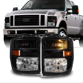 AKKON - Fit 2008-2017 Ford E150 E250 E35 E450 SuperDuty E550 F650 F750 [Halogen Aero Type] OE Headlights Black Set