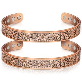 Auramag Magnetic Bangle for Women, 99.99% Pure Copper Cuff Bangle with 3500 Gauss Magnets, Copper Jewelry Gift Adjustable (Set of 2)