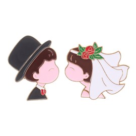 2Pcs Cute Groom Bride Brooch Pins for Wedding Suit Accessories - Playful Couples Lapel Pins Cartoon Romantic Badge Set for Newlyweds