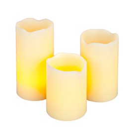 Everlasting Glow LED Wax Melted-Edge Pillar Candle, Ivory, Set of 3, 3" x 4, 5, 6"