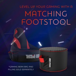 Throne Boss Gaming Footstool [Cover ONLY No Filling] - for Matching Gaming Bean Bag Chair - Pouf/Ottoman for Gaming Room - Round Gamer Foot Stool Footrest with Drink Holder (Red)