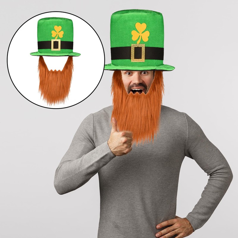 Lezevn St Patrick's Day Hat with Brown Beard Green Clover
