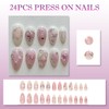 24PCS Pink Press on Nails with 3D Bowknot, Floral &