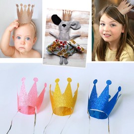 Happium - Birthday Crown Paper Glitter Hat Prince Princess Party Favors for Kids, 10pcs
