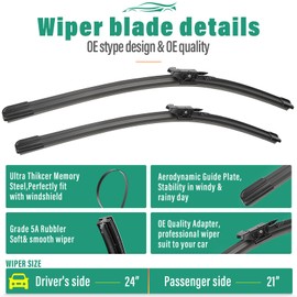 24" 21" Windshield Wiper Blades Replacement for Pontiac G6 2005 2006 2007 2008 2009 2010 / Buick Lucerne 2008 2009 2010 2011 Original Factory Quality Front Wipers Blade Set for My Car - (Pack of 2)