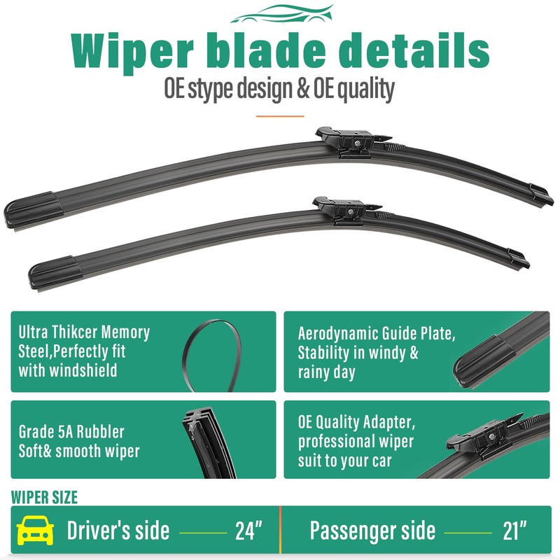 24" 21" Windshield Wiper Blades Replacement for Pontiac G6 2005