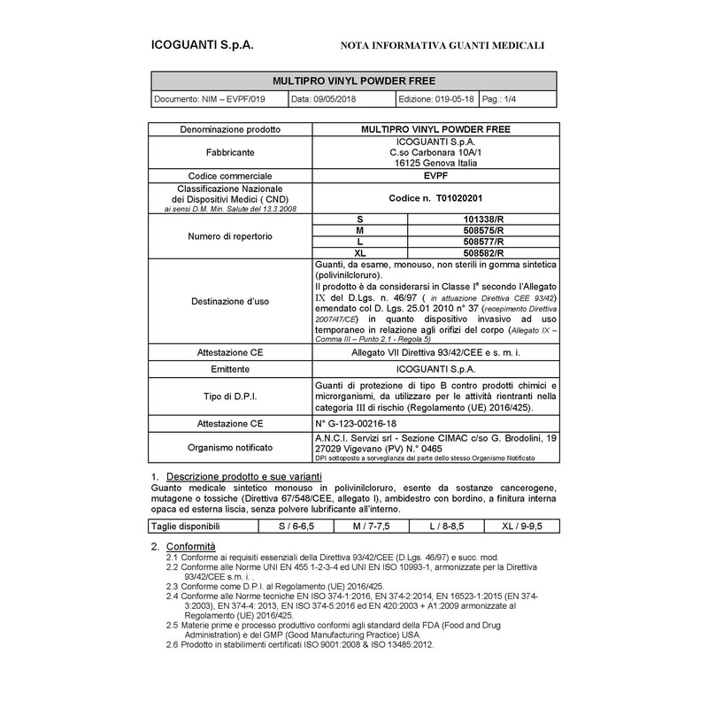 MULTIPRO VINYL PF medical vinyl glove