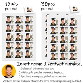 Tattoos for Graduation Custom Temporary Tattoos Body Markers with Face Name Graduation Celebration Gifts for Unisex 15pcs