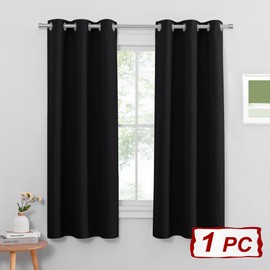 PONY DANCE Black Blackout Thermal Insulated Eyelet Curtain for Bedroom, Living Room, Kitchen - 42 x 63 Inch, 1 Panel - Reduce Noise, Energy Saving, Soft Fabric