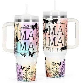 Temolulu 40 Oz Stainless Steel Mama Tumbler with Handle, Insulated Double Wall Vacuum for Cold & Heat Preservation, Great Mother's Day Gift