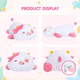 Mewaii Weighted Stuffed Animals 4.0 Lbs – Weighted Strawberry Cow Plush, Weighted Plush Animals for Kids, Cow Weighted Pillow, Birthday Gifts for Women, Girls and Males (23 inch)